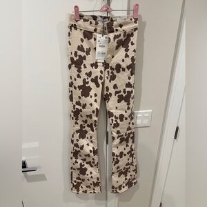 NWT Zara Cowprint Denim Stretch Flares in Size 4